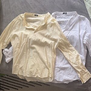 Yellow and White Long Sleeve Blouses